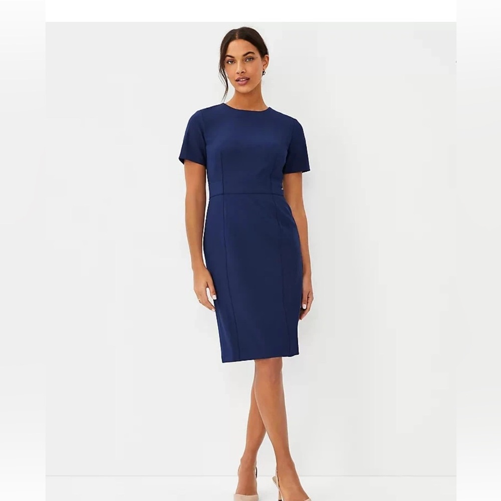 NWT ANN TAYLOR $159 PURE SAPPHIRE BI-STRETCH SHORT SLEEVE SHEATH DRESS  sz 6
